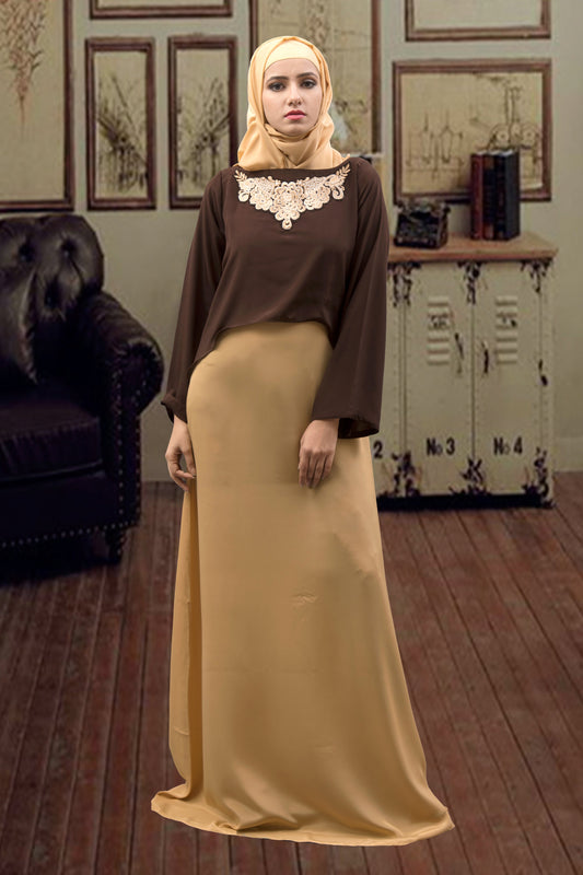 Brown and Beige Color Formal Muslim Abaya