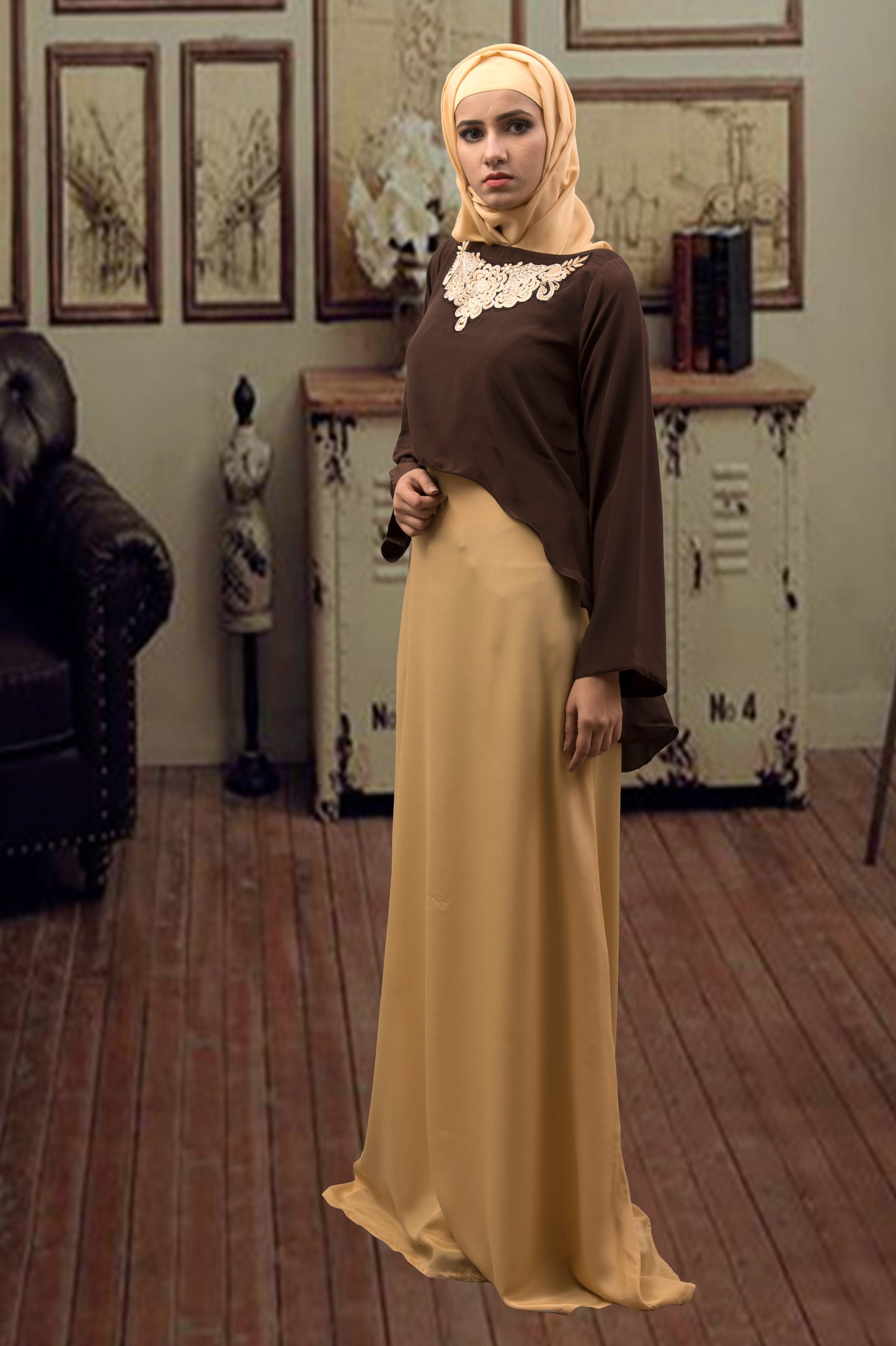 Brown and Beige Color Formal Muslim Abaya