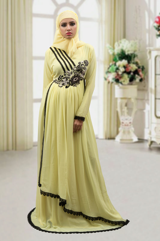 Lemon Yellow Color Designer Abaya