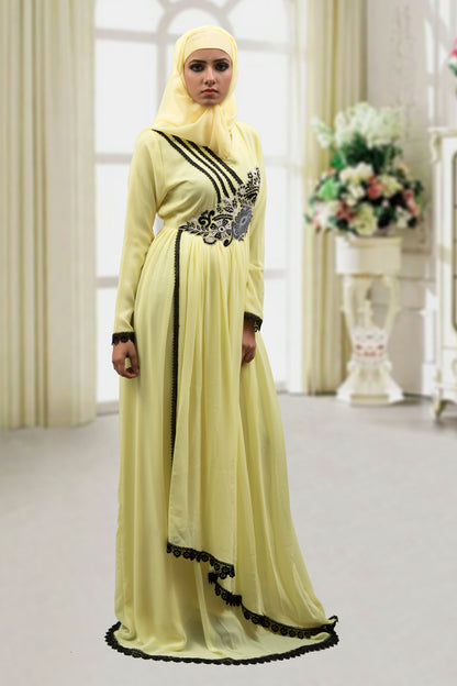 Lemon Yellow Color Designer Abaya