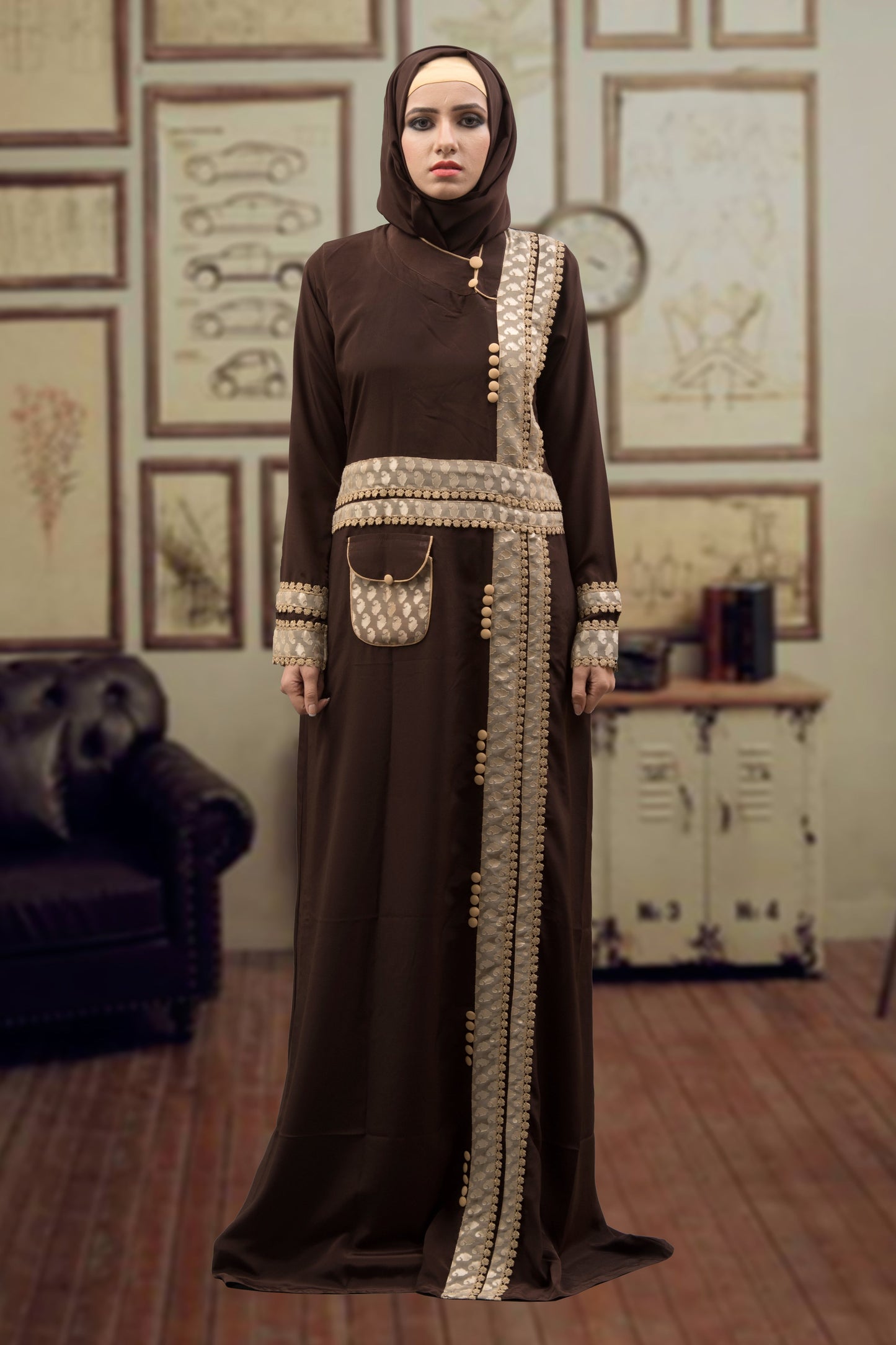 Brown and Beige Color Takchita Kaftan