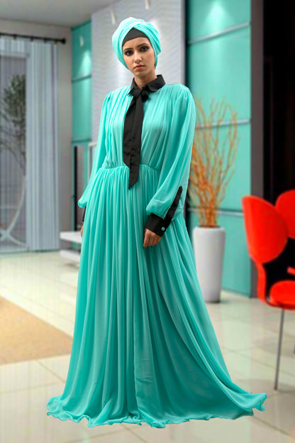 Mint Green Color Maxi Dress Abaya