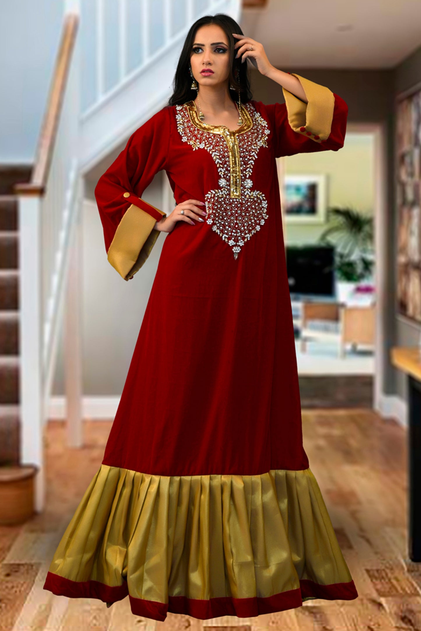 Maroon Color Moroccan Kaftan