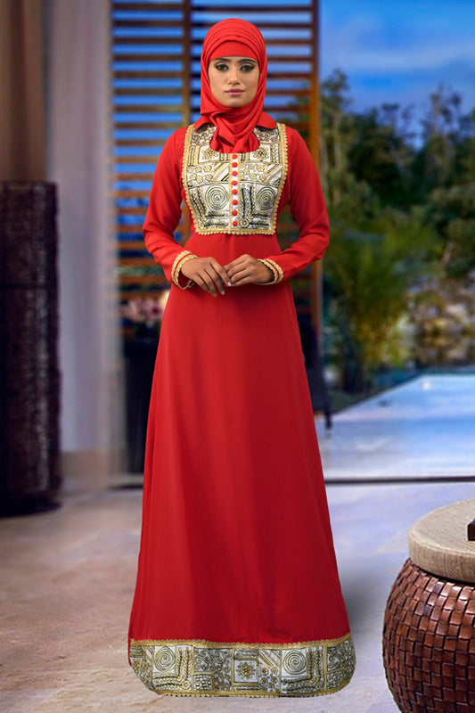 Red Color Embroidered Kaftan