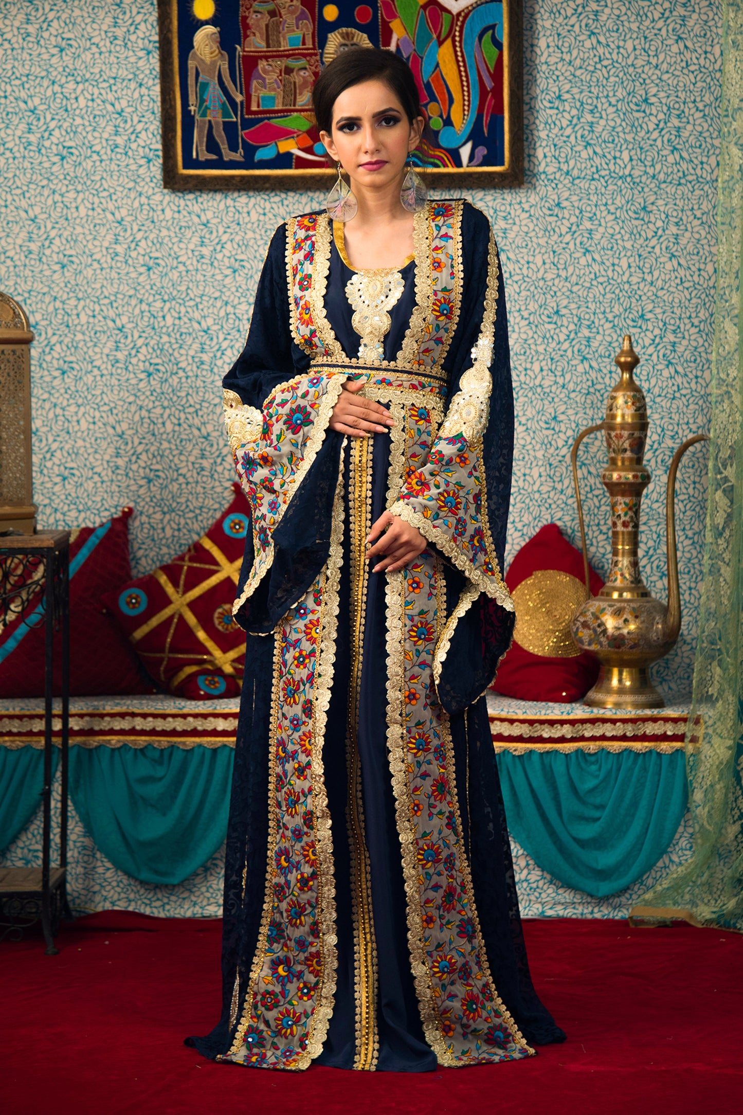 Dark Blue Color Embroidered Kaftan