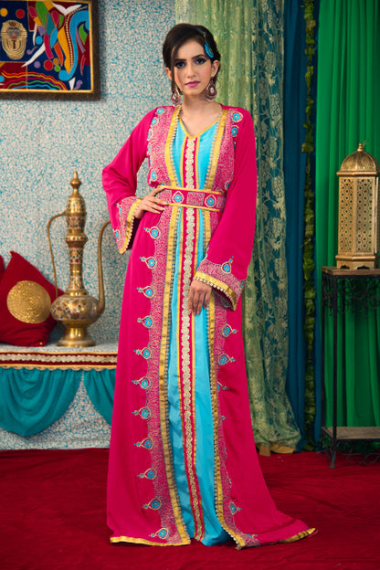 Pink and Aqua Blue Color Takchita Kaftan