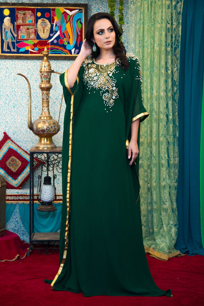 Dark Green Color Georgette Kaftan