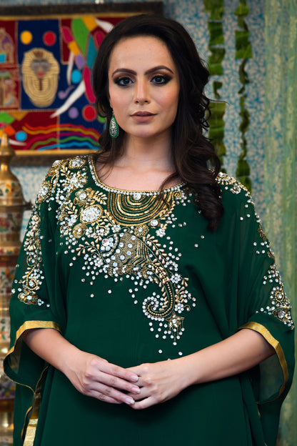 Dark Green Color Georgette Kaftan