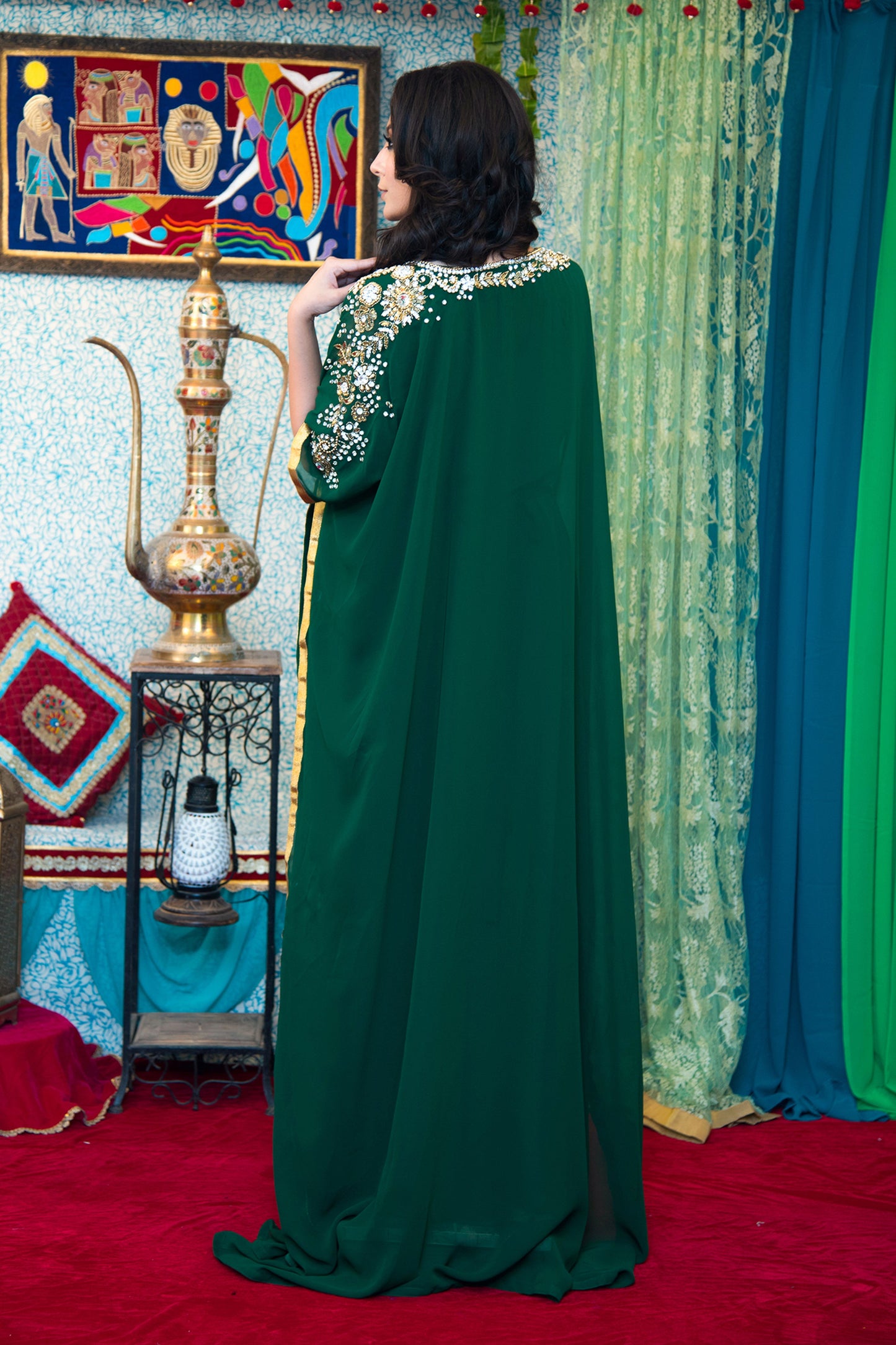 Dark Green Color Georgette Kaftan