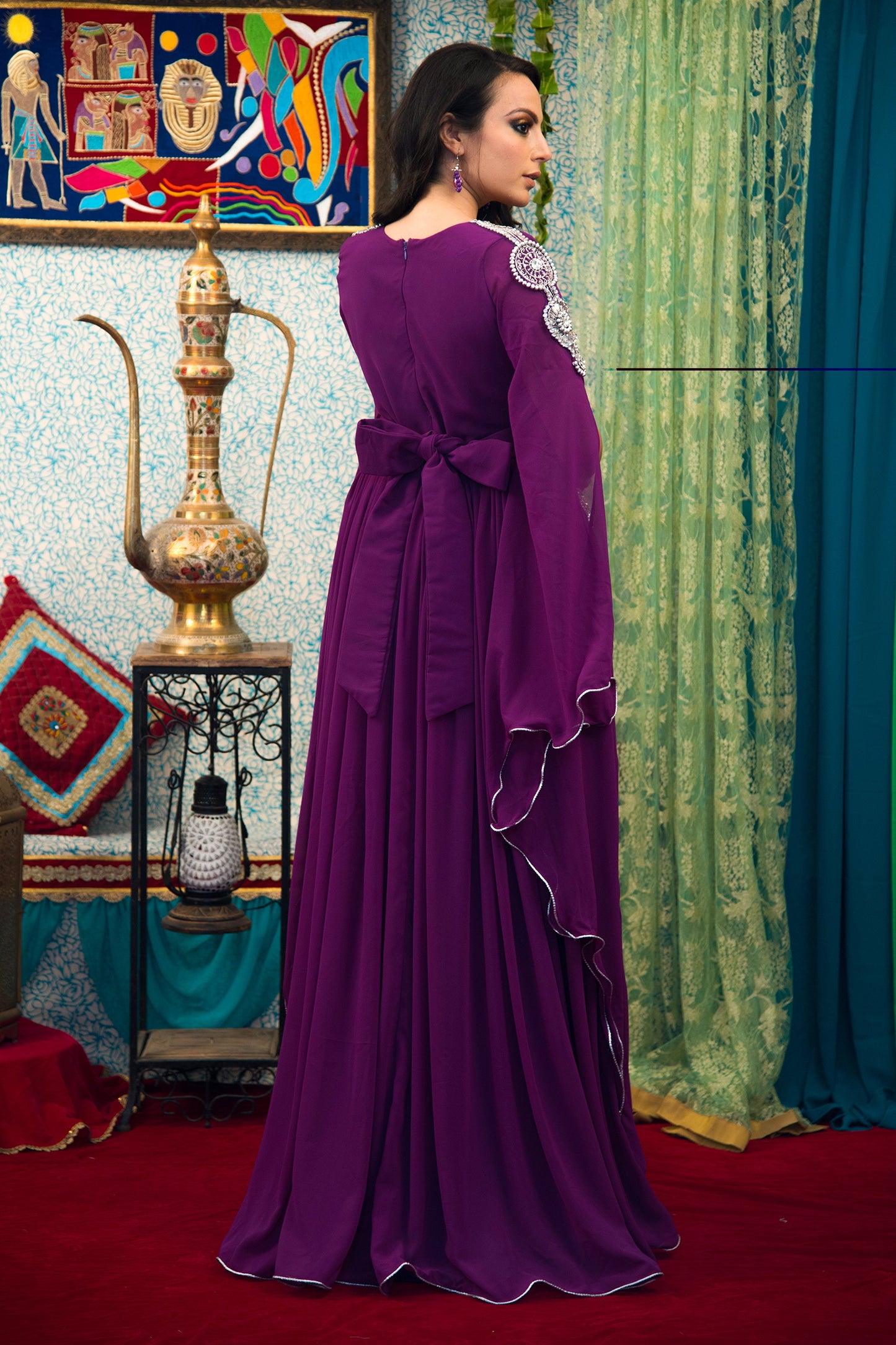 Purple Color Embroidered Kaftan