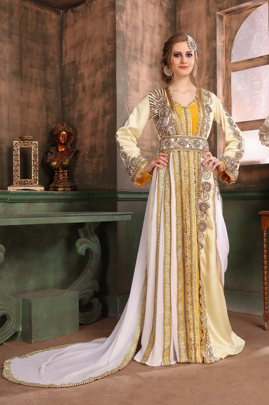 Yellow and White color African Kaftan