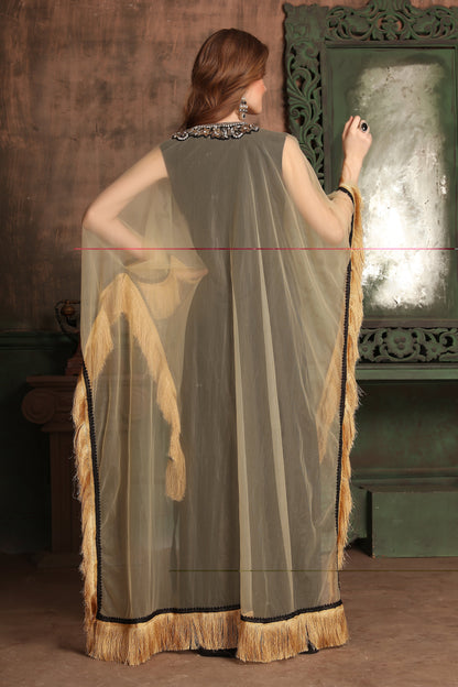 Black and Beige Kaftan For Designer