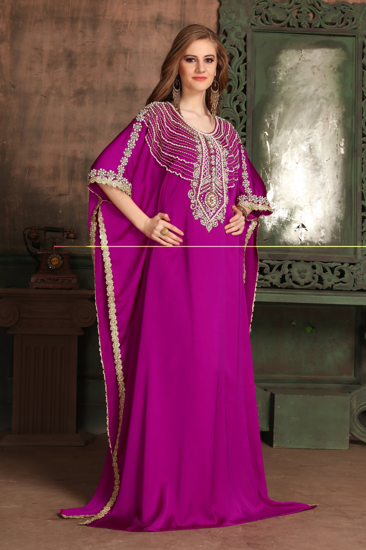 Magenta Color Israeli Kaftan