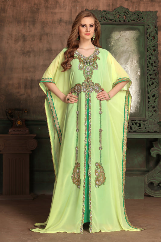 Yellow and Green Color Georgette Kaftan