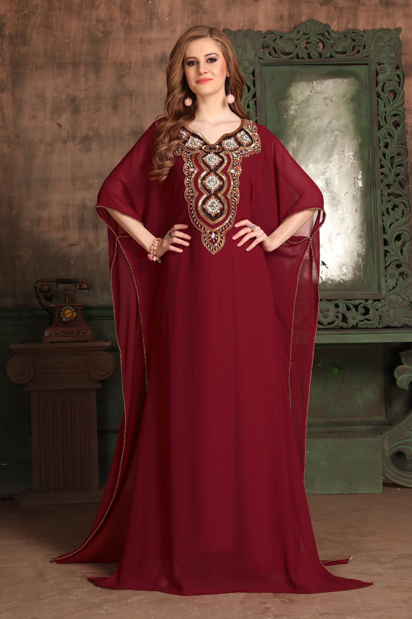 Maroon color Takchita Kaftan