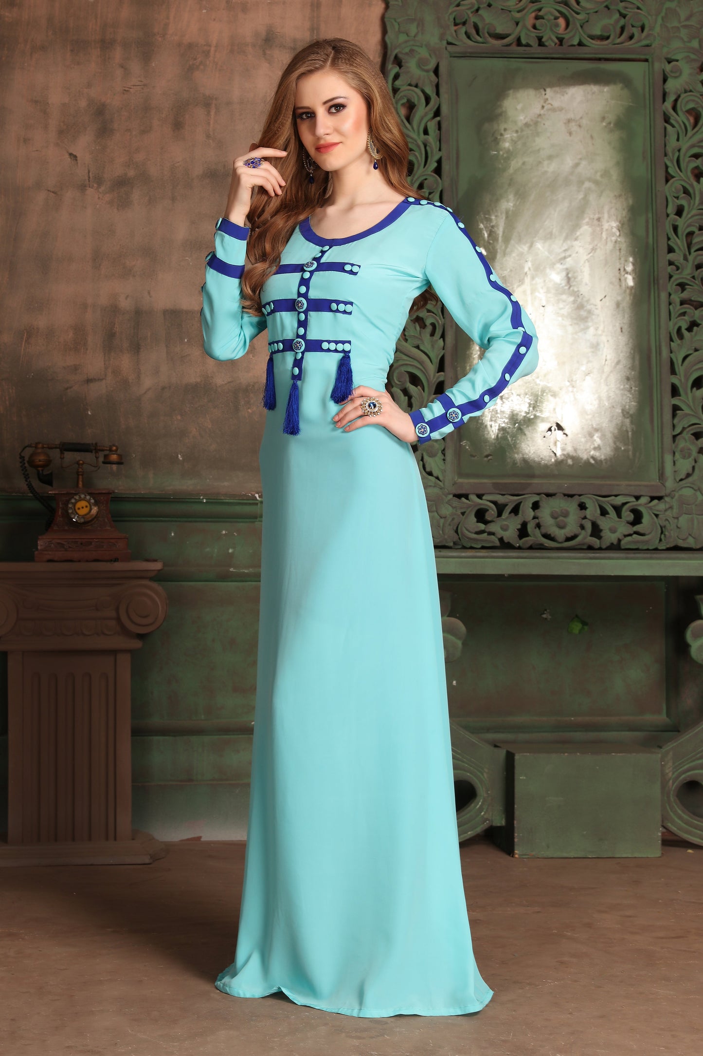 Blue color Crepe Kaftan