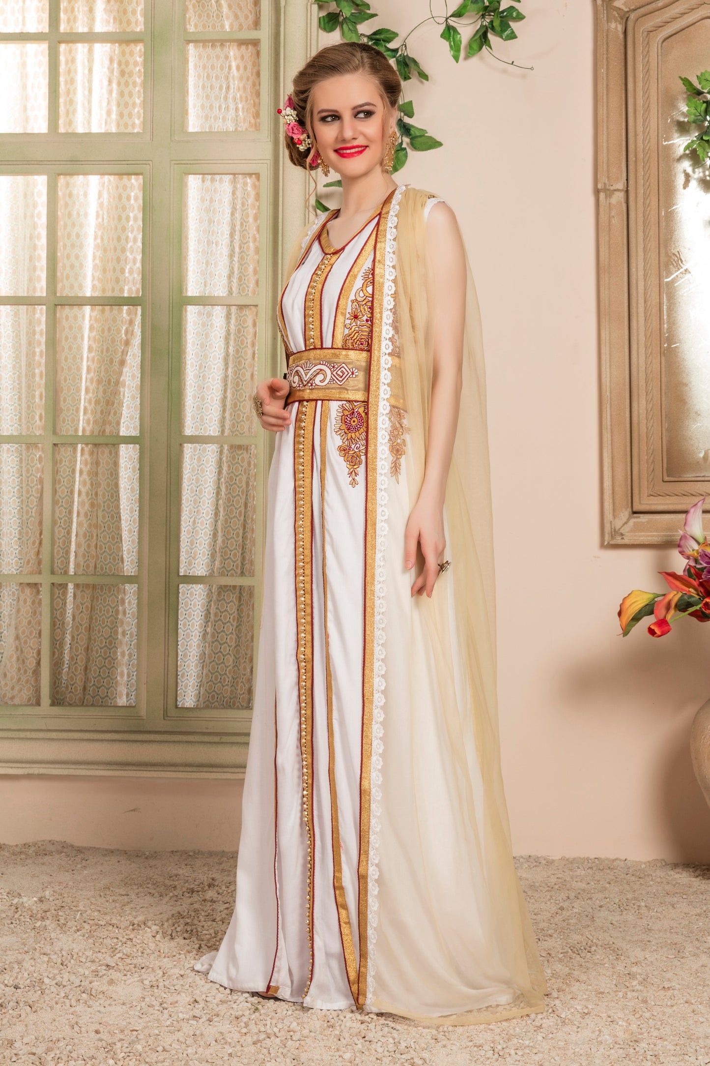 White and Beige Color Moroccan Caftan