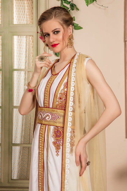 White and Beige Color Moroccan Caftan